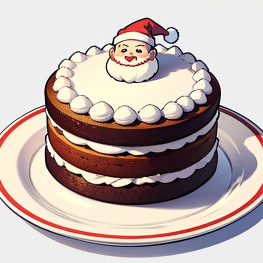 Best Quality, cute santa claus cake illustration, delicious cake illustration. Cake in the shape of Santa Claus&#39;s face, 1 slice cut, Looks appetizing. Cake placed on a white plate, and white background. View Center, Make sure the entire cake is visible without interruption.