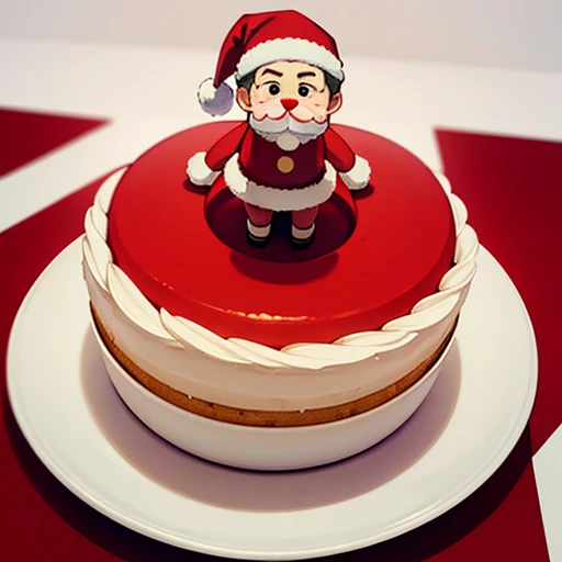 Best Quality, cute santa claus cake illustration, delicious cake illustration. Cake in the shape of Santa Claus&#39;s face, 1 slice cut, Looks appetizing. Cake placed on a white plate, and white background. View Center, Make sure the entire cake is visible without interruption.