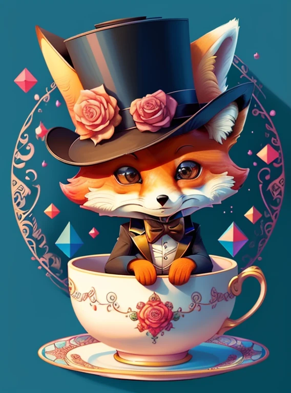 ) ((cute fox smiling with a top hat in a beautiful cup)) ((Mikey)) - Criador: Walt Disney2023) ), ,, ( Walt Disney acolchoamento ,multidimensional geometric wall PORTRAIT, arte, Chibi,
Yang08k, lindo, Colouring,Rose
Primary works, qualidade superior, melhor qualidade, Arte Oficial, Beautiful and Aesthetic,)) ), ,,  Walt Disney acolchoamento ,multidimensional geometric wall PORTRAIT, arte, Chibi,
Yang08k, lindo, (Colouring, rosa), amarelo ,azul ,vermelho e branco)
Primary works, qualidade superior, melhor qualidade, Arte Oficial, Beautiful and Aesthetic,