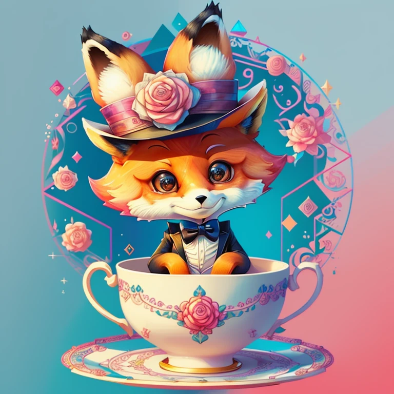 ) ((cute fox smiling with a top hat in a beautiful cup)) ((Mikey)) - Criador: Walt Disney2023) ), ,, ( Walt Disney acolchoamento ,multidimensional geometric wall PORTRAIT, arte, Chibi,
Yang08k, lindo, Colouring,Rose
Primary works, qualidade superior, melhor qualidade, Arte Oficial, Beautiful and Aesthetic,)) ), ,,  Walt Disney acolchoamento ,multidimensional geometric wall PORTRAIT, arte, Chibi,
Yang08k, lindo, (Colouring, rosa), amarelo ,azul ,vermelho e branco)
Primary works, qualidade superior, melhor qualidade, Arte Oficial, Beautiful and Aesthetic,