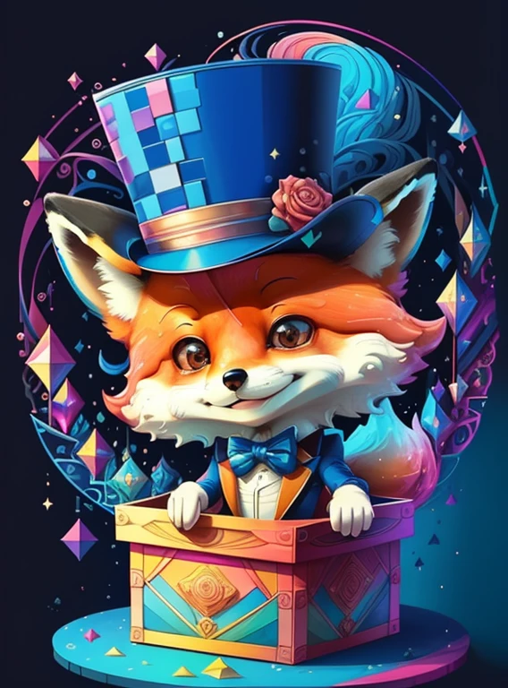 ) ((cute fox smiling with a top hat in a beautiful box)) ((Mikey)) - Criador: Walt Disney2023) ), ,, ( Walt Disney acolchoamento ,multidimensional geometric wall PORTRAIT, arte, Chibi,
Yang08k, lindo, Colouring,Rose
Primary works, qualidade superior, melhor qualidade, Arte Oficial, Beautiful and Aesthetic,)) ), ,,  Walt Disney acolchoamento ,multidimensional geometric wall PORTRAIT, arte, Chibi,
Yang08k, lindo, (Colouring, rosa), amarelo ,azul ,vermelho e branco)
Primary works, qualidade superior, melhor qualidade, Arte Oficial, Beautiful and Aesthetic,