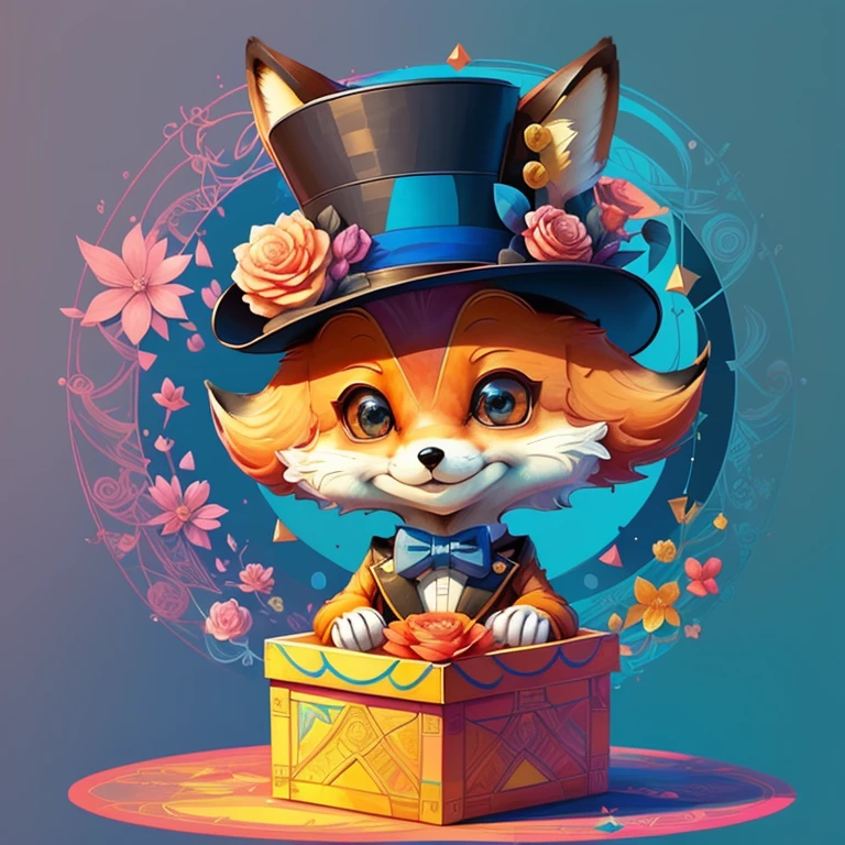 ) ((cute fox smiling with a flower top hat in a beautiful box)) ((Mikey)) - Criador: Walt Disney2023) ), ,, ( Walt Disney acolchoamento ,multidimensional geometric wall PORTRAIT, arte, Chibi,
Yang08k, lindo, Colouring,Rose
Primary works, qualidade superior, melhor qualidade, Arte Oficial, Beautiful and Aesthetic,)) ), ,,  Walt Disney acolchoamento ,multidimensional geometric wall PORTRAIT, arte, Chibi,
Yang08k, lindo, (Colouring, rosa), amarelo ,azul ,vermelho e branco)
Primary works, qualidade superior, melhor qualidade, Arte Oficial, Beautiful and Aesthetic,