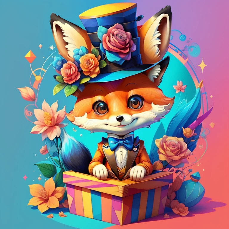 ) ((cute fox smiling with a flower top hat in a beautiful box)) ((Mikey)) - Criador: Walt Disney2023) ), ,, ( Walt Disney acolchoamento ,multidimensional geometric wall PORTRAIT, arte, Chibi,
Yang08k, lindo, Colouring,Rose
Primary works, qualidade superior, melhor qualidade, Arte Oficial, Beautiful and Aesthetic,)) ), ,,  Walt Disney acolchoamento ,multidimensional geometric wall PORTRAIT, arte, Chibi,
Yang08k, lindo, (Colouring, rosa), amarelo ,azul ,vermelho e branco)
Primary works, qualidade superior, melhor qualidade, Arte Oficial, Beautiful and Aesthetic,