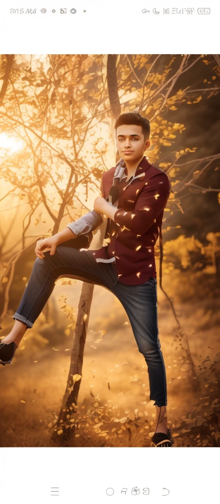 Charge background and sunlight in background, hyper realistic, realistic face, warm tone, 8k resolution and 3d, handsome boy photo editing light handsome boy that house