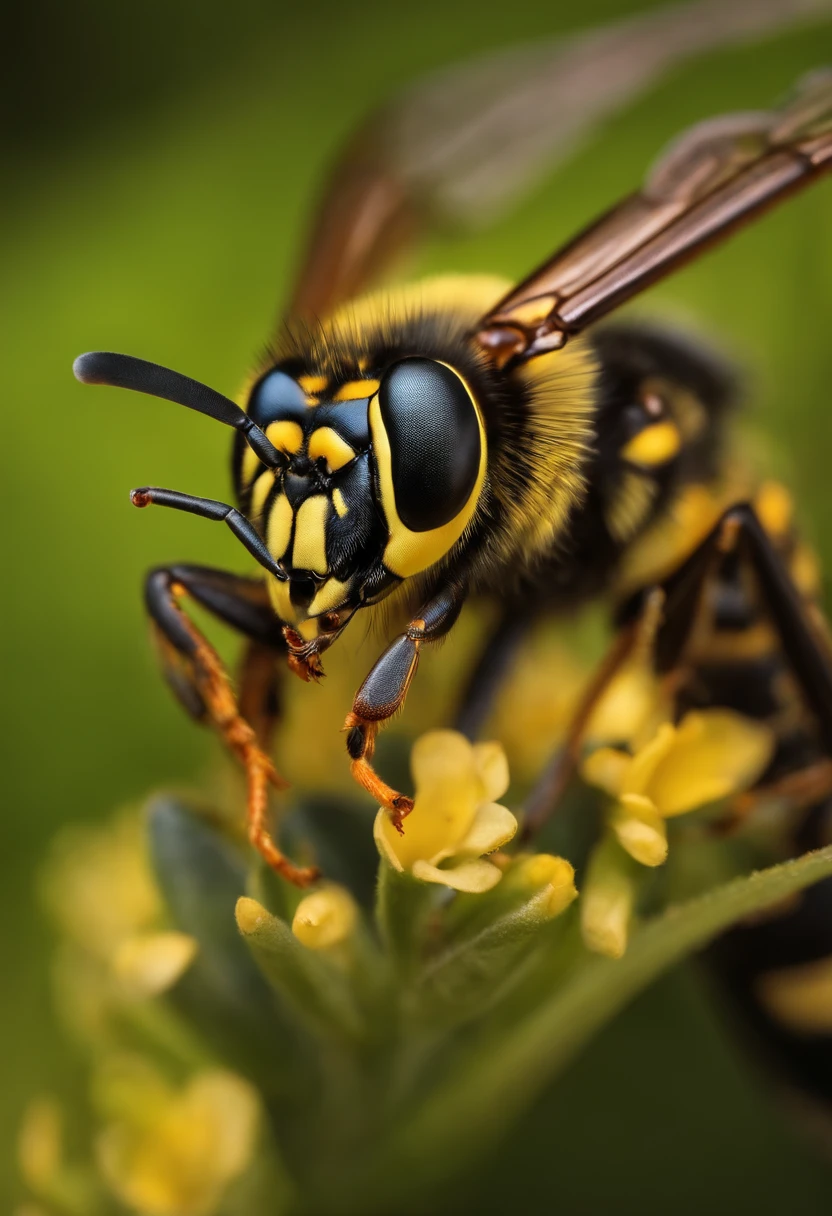 photorealistic macro photo of a wasp