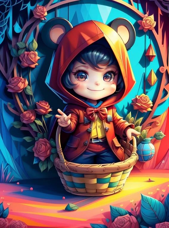 ) ((cute baby red hood smiling in the forest with a basket) ((Mikey)) - Criador: Walt Disney2023) ), ,, ( Walt Disney acolchoamento ,multidimensional geometric wall PORTRAIT, arte, Chibi,
Yang08k, lindo, Colouring,Rose
Primary works, qualidade superior, melhor qualidade, Arte Oficial, Beautiful and Aesthetic,)) ), ,,  Walt Disney acolchoamento ,multidimensional geometric wall PORTRAIT, arte, Chibi,
Yang08k, lindo, (Colouring, rosa), amarelo ,azul ,vermelho e branco)
Primary works, qualidade superior, melhor qualidade, Arte Oficial, Beautiful and Aesthetic,