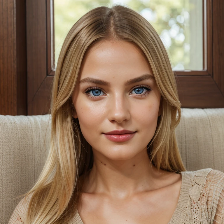 Intricate face details, super detailed realistic face skin, add face pores,symetric eyes, Fit blonde, perfect body, AIbeka, cherry lipstick, 64k, full body, sitting, crossed legs, top-quality, hightquality, Extreme Detail Photography, Eye for extreme detail, masterpiece, extreme face details, 16k, 8k, 4K, HD, UHD, a beautiful woman, posing for a picture, looking happy casual, blonde Blue Eyes Aibeka, full body view, red cheeks, gull body photo for instagram post