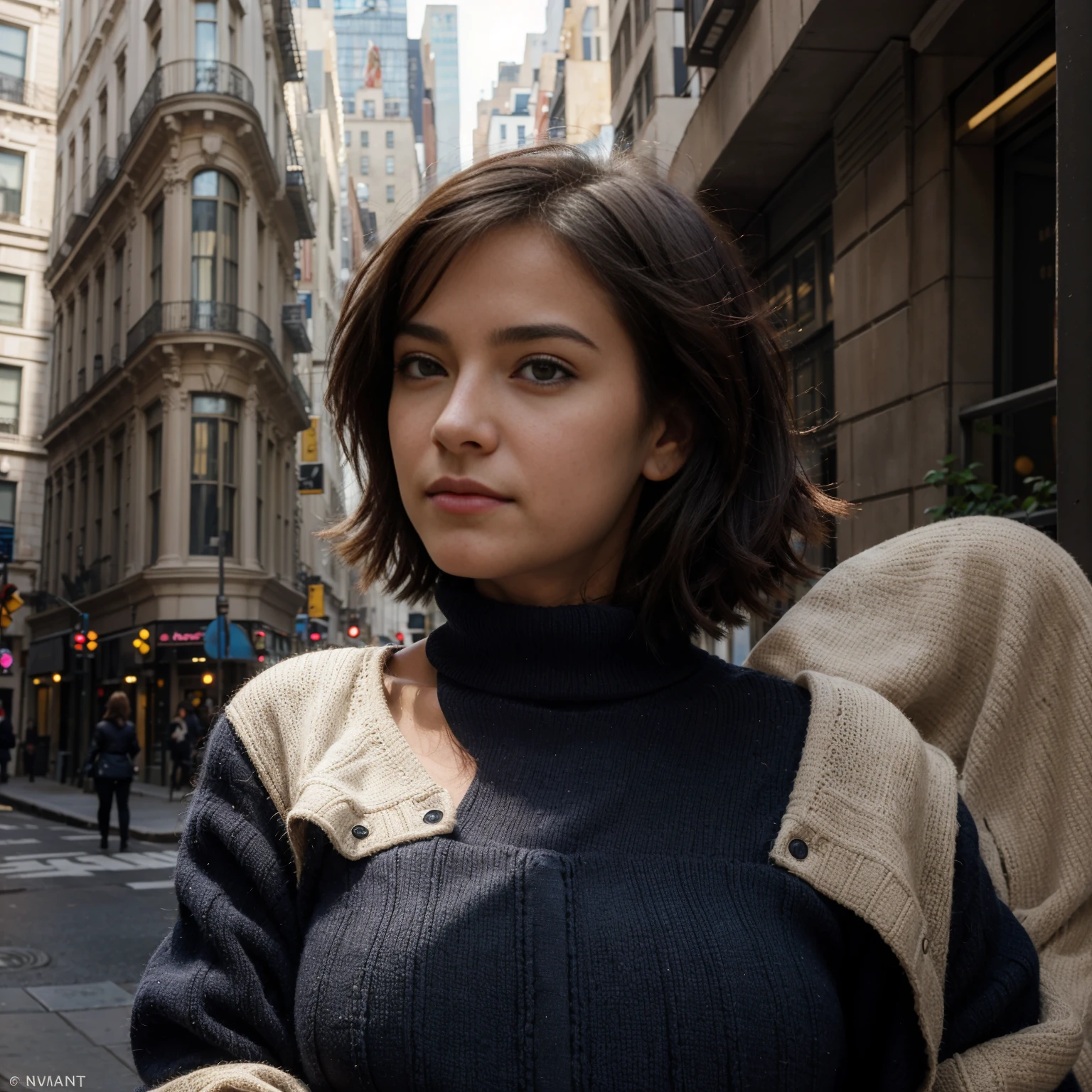 Imaginez un confiant, jeune femme ambitieuse naviguant dans les rues animées de New York. Quel-est son nom, son métier, et le charme unique qui la distingue dans la Big Apple?