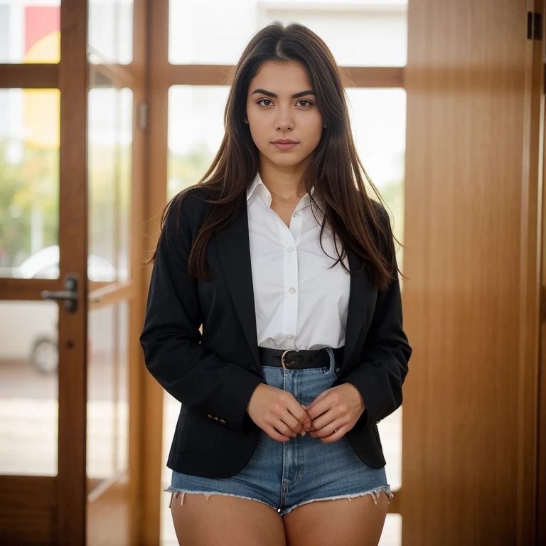 .RAW, analogue, Nikon Z 85mm,((La mejor calidad)), ((Obra maestra)), ((realista)),Imagen vintage, hermosa mujer francesa, 18yr old, posando en una escuela,Traje de porrista, (Pecas:0.6), Detalles intrincados, Altamente detallado, foco nítido, profesional, 4k, Dios Rayos, Modelo de mano, Impresionantes ojos azules, little guy, Altas Resoluciones, Detailed facial features, High detail, foco nítido, Suave, extremadamente detallado, Foto_\(ultra\), fotorrealista, Medias, realista, Post-procesamiento, maximum details, aspereza, vida real, ultra realista, Fotorrealismo, 8k UHD, Luz SEMHUETA, Cara rusa, Pecho grande, curva, Figura de reloj de arena, camisa, grande, large buttockss, Camisa de oficina, En pie, Vestida de porrista, Erotic and sexy, senos enormes, cabello muy largo