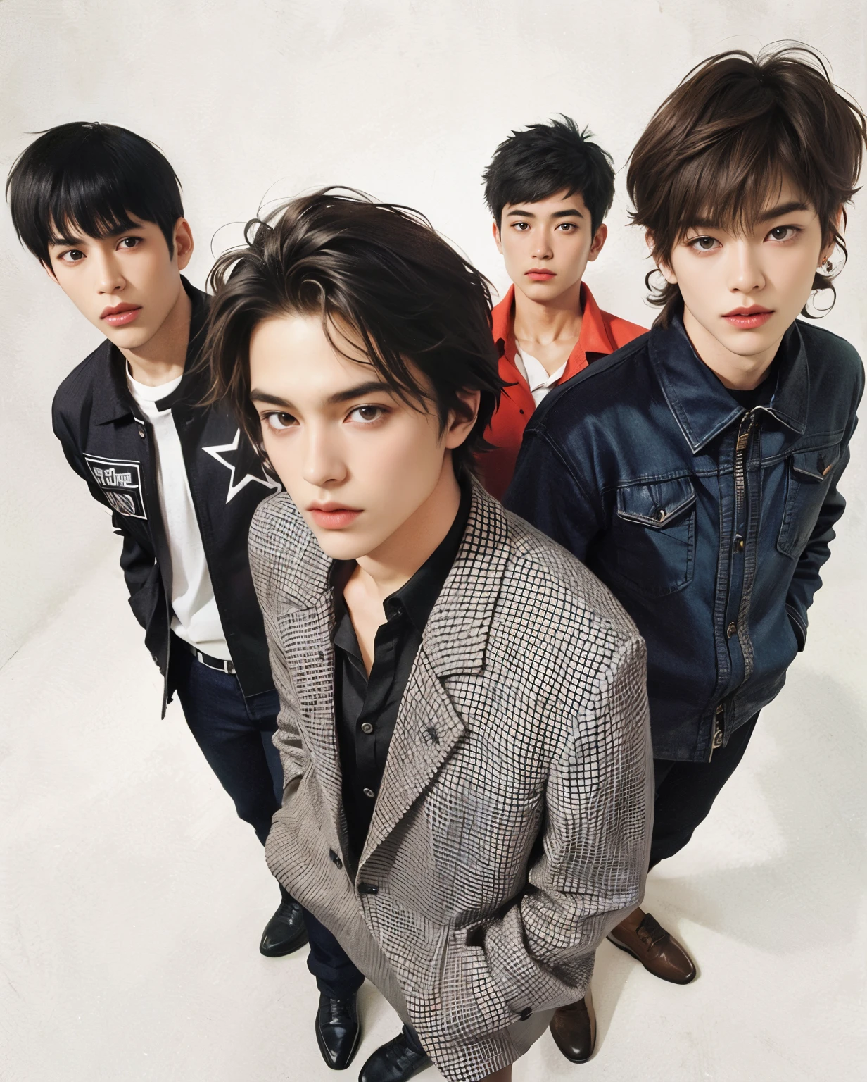 Arafed image of a group of young people standing side by side., Daoshi, f 4, f4, morderse el labio, escaneo de revistas, Imagen promocional, with high cheekbones, Sakimichan, Foto oficial de la tienda, Fujicolor Photo, Foto promocional, Generic Kpop Boy Band, Retrato N - 9, Foto oficial, Promocional, Aokan