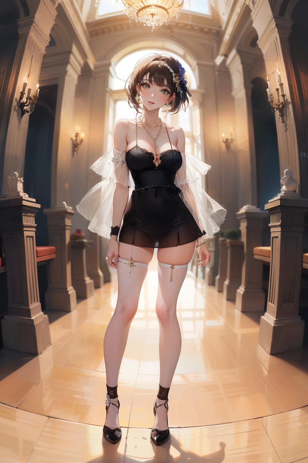 cuerpo completo，Tres bellezas，Stand in line，Medias de una sola piel, lenceria sexi transparente，De pie en el suelo，teta enorme，delgado，piernas largas，Stand Straight，Nada de fondo，delgado，pierna extra larga, pezoneras，mannequin, necklace, girl girl girl