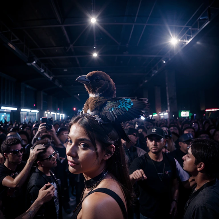 A bird at a techno party