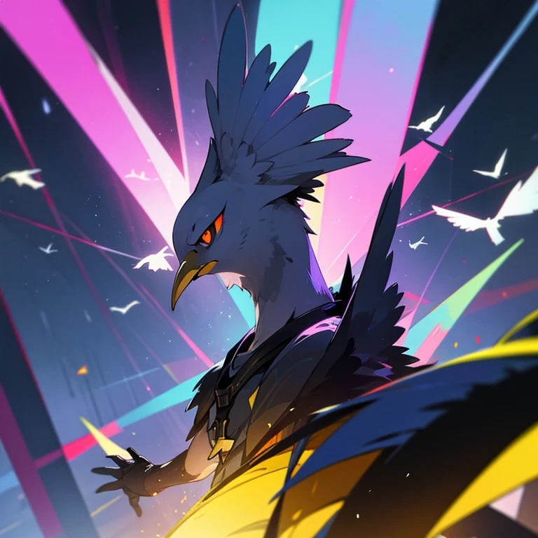 A bird at a techno party