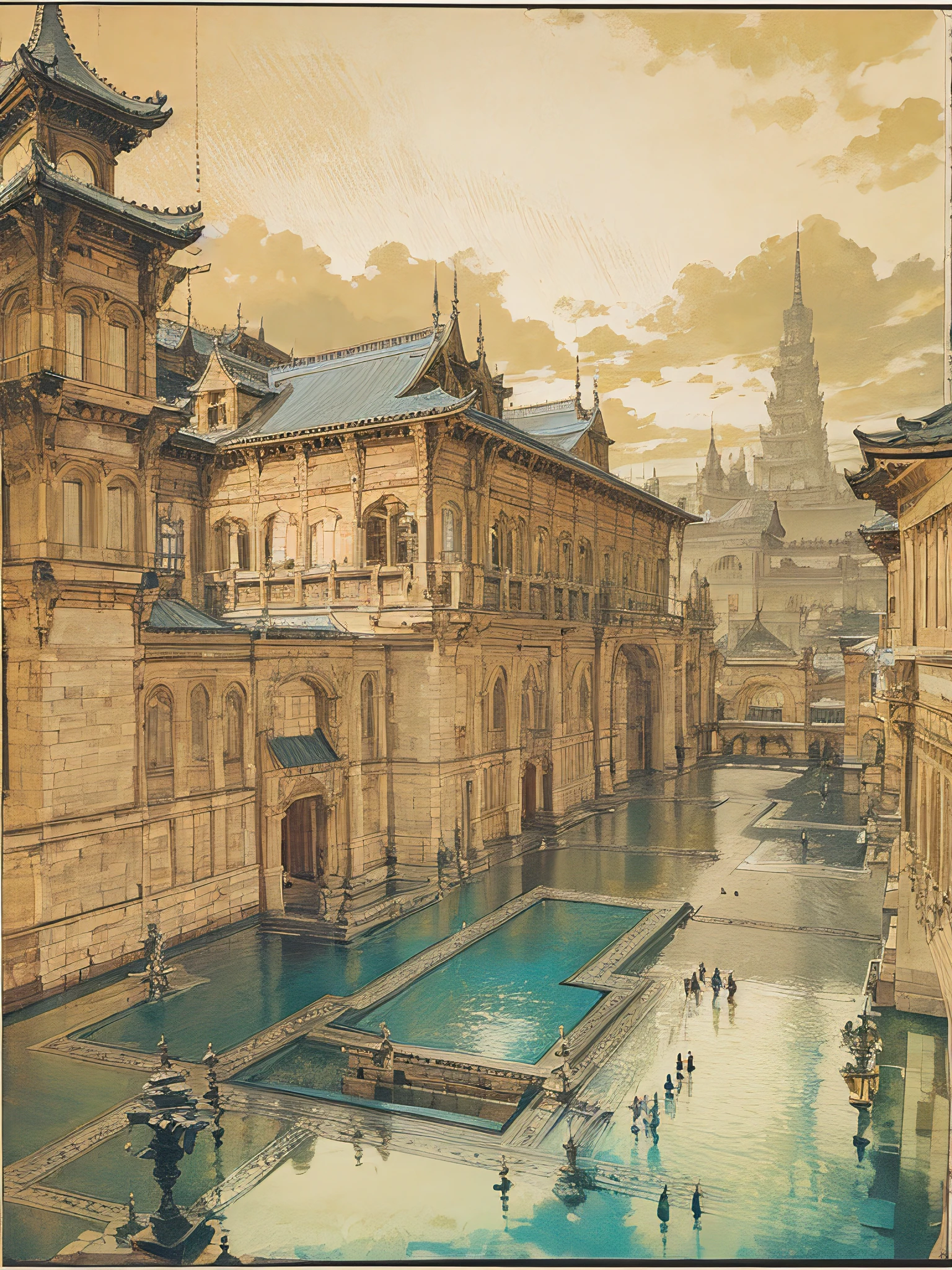 A majestic magic school floating in the sky. It's a gorgeous building that looks like a temple.. In a fantasy world, the school is enveloped in mysterious light..(Because it is very realistic、Viewers mistake it for a photo with a very detailed description),(Situations that cannot happen in real life)、ultra-detailliert、Aesthetic、masterpiece、top-quality、Photorealsitic、Looks great、Dramatic shadows、Clear clear view from afar