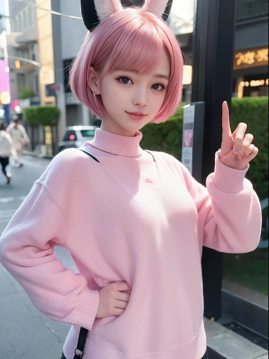 Hair is pink。Similar to Anya from Spy Family１０Cute girl with a height of 120cm has a bob hairstyle。