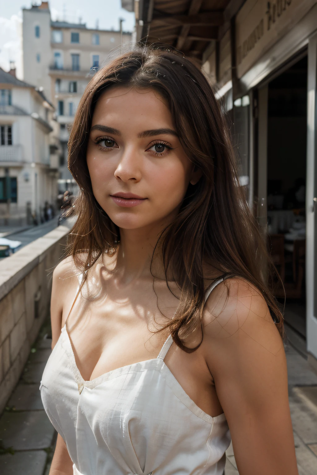 (meilleur qualité, ultra détaillé, Nombre d’or, Chef-dœudansre:1.2), Éclairage théâtral:0.7, Photo d’une femme, vêtue d&#39;une très élégante et jolie robe, Visage rare et parfait, (une peau très détaillée), cheveux teints au hasard, Cachez votre bouche avec vos mains、ridiculiser, texture de la peau, peau halée, peau brillante, (mince, grande taille:1.2), [:(Mise au point nette sur un visage rare, Des yeux parfaits:1.2):0.2], photoréaliste, grain du film, Mettez un pied en avant、d&#39;en bas en levant les yeux、Regarder la caméra、mettre l&#39;accent sur les épaules, Focus sur le visage、bas、Lunettes、Sourire avec les coins de la bouche relevés、expression dédaigneuse, brume d&#39;été, couleurs atténuées, couleurs chaudes et sourdes, Portrait photo cinématographique d&#39;une femme vêtue d&#39;une robe rayée assise près de la fenêtre tôt le matin, cinématographique, (inclinaison:1.3) (à la terrasse d'un café) Ayez l&#39;air prudent, Se tenir sous les projecteurs, nuages de poussière volumétriques, Lumière principale, rétroéclairage, Lumière naturelle douce, photographie Grain du film ISO 400 Objectif 30 mm RAW f1.8 ouvertures, très détaillé (Photographie analogique:1), Couleurs HDR métisse hispanique asiatique