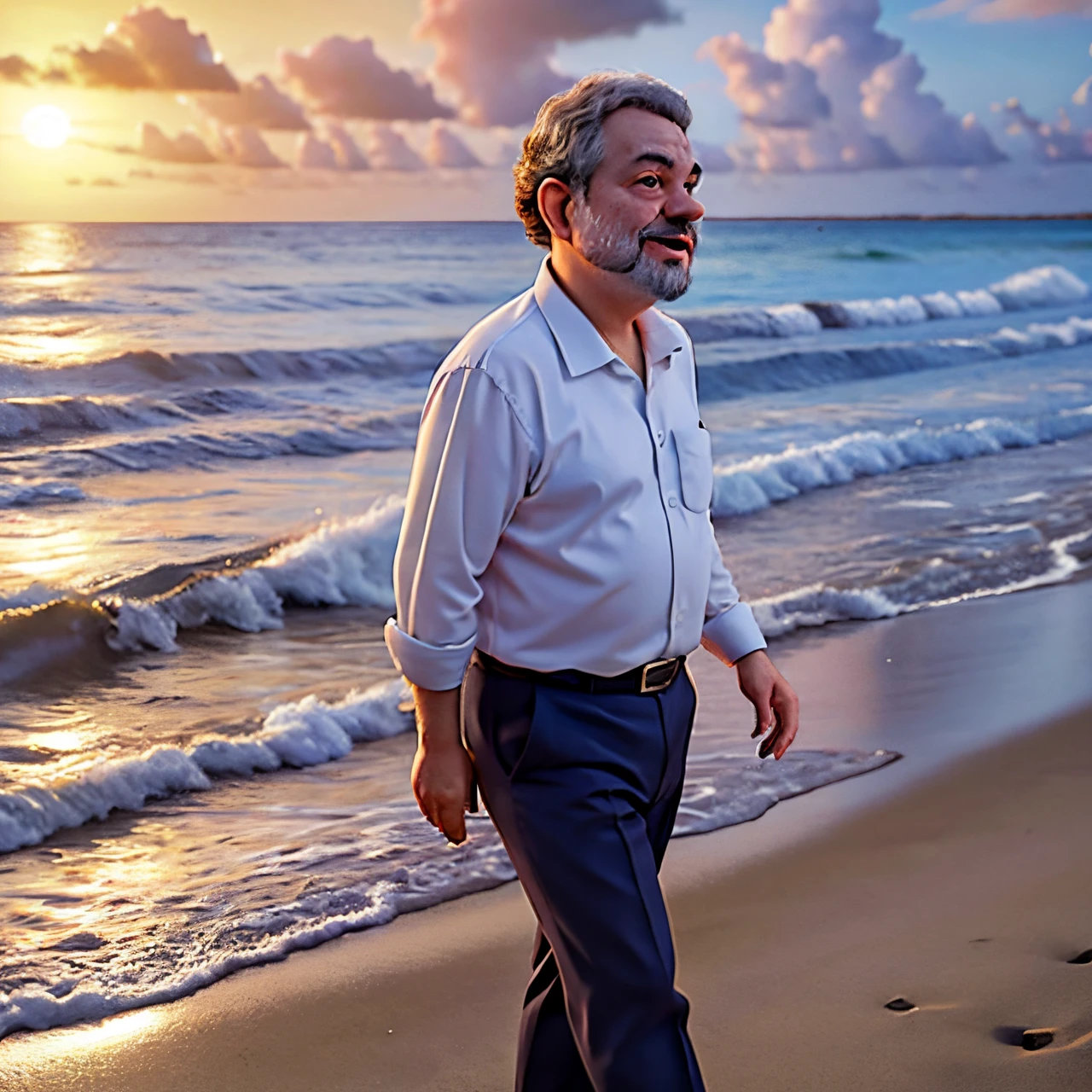 Presidente do Brasil, Luiz Inácio Lula da Silva,  aproveitando a praia no por do sol