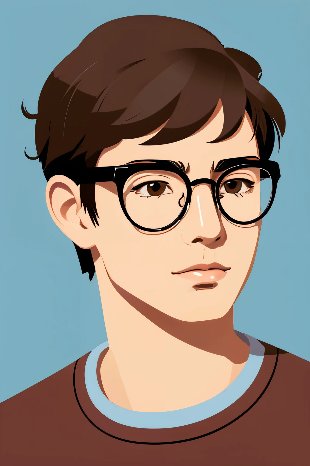One boy, handsome, front, glasses, one stroke, icon size, illustration style, simple style