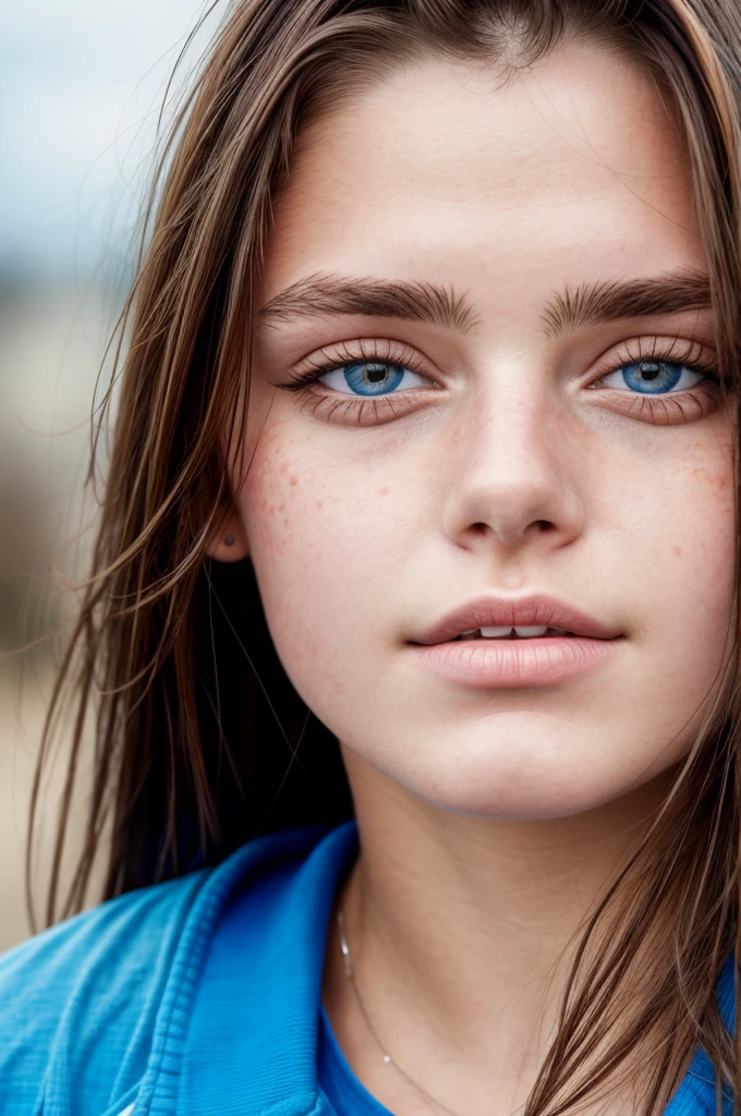 (Close-up editorial photo of a 16-year-old German woman, cabello rubio, Novia europea delgada), (Pecas:0.8), (labios partidos), Ojos azules realistas, Pov, realista[:, (Film grain, 25mm, f/1.2, DOF, Bokeh, gorgeous symmetrical face, Ojos brillantes perfectos, Alumnos bien definidos, Ojos de alto contraste, Piel ultra detallada, poros de la piel, vello, costuras de tela, textura de la tela,  veta de madera, textura de piedra, Finely detailed features:1):0.9]