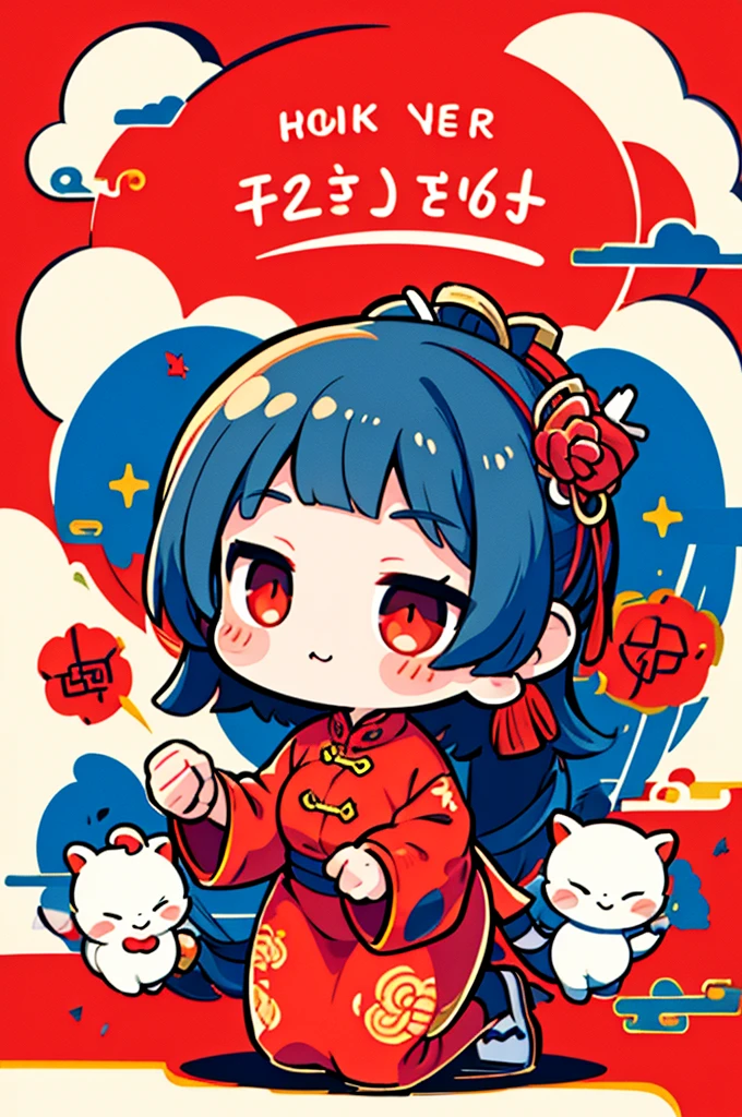 ((1 cute festive chinese dragon, Wearing Chinese costumes,Lunar New Year, firecrackers, Auspicious clouds, fundo vermelho)), Cute and detailed digital art, lovely digital painting, Cute big breasts, Lovely detailed artwork, ((Cute vector illustration)), digital painting very detailed, Cute and colorful, Cute big breasts, Highly detailed digital artwork, detail-rich、Many colors,Vector style, Avatar picture lat anime style, Minimalist, Flat vector art, flatillustration, adolable