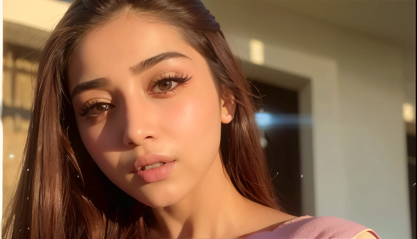 a close up of a pakistani woman with long hair and a pink top, maya ali, maya ali mage, maya ali sorcerer, maya ali wind sorcerer, maya ali sorceress, maya ali as dd mage, with the sun shining on it, maya ali as dd sorcerer, maya ali as a cyber sorceress