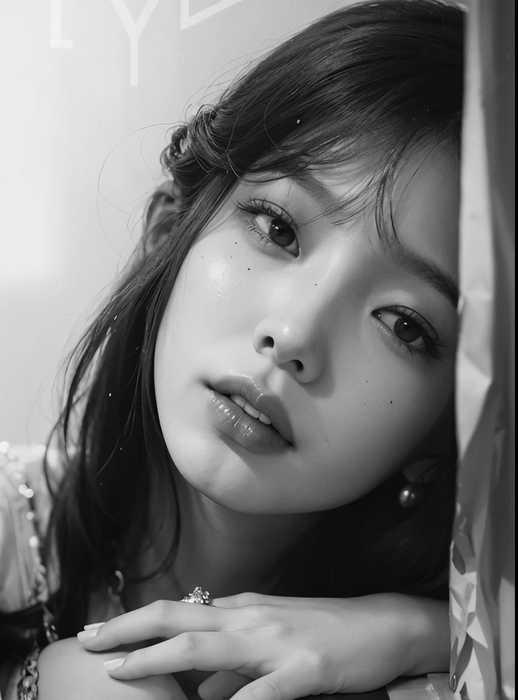 a close up of a woman leaning against a wall with her hand on her chest, blackpink jennie, gemma chan girl portrait, song hye - kyo, by Kentaro Miura, gemma chan beautiful girl, janice sung, gongbi, kwak ji young, kim hyun joo, nobuyoshi araki, shin min jeong, gemma chan, choi