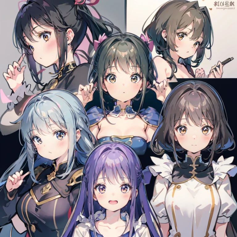 Best Quality、CharacterDesignSheet、You can use magic、faces、shot from top、Variety of facial expressions、colourful hair、smil、domineering、Laugh、