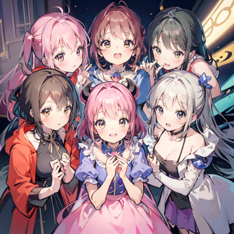 Best Quality、CharacterDesignSheet、You can use magic、faces、shot from top、Variety of facial expressions、colourful hair、smil、domineering、Laugh、