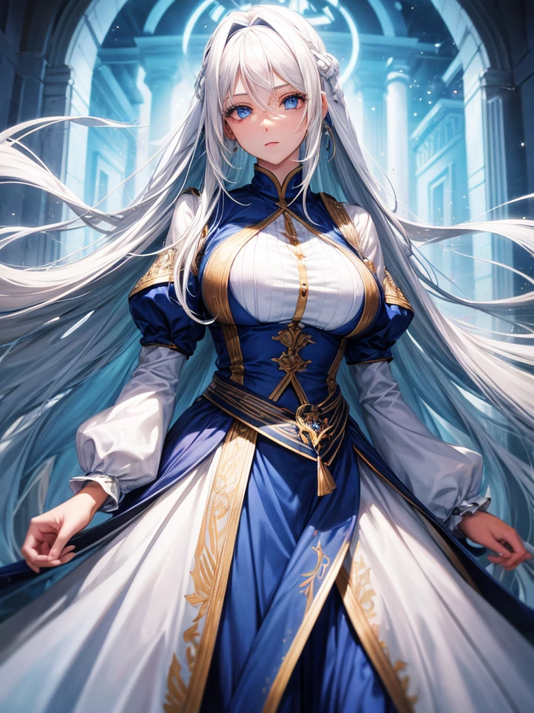 Beutiful women,long white hair,blue color eyeessy hair,The large,The large,The clothes ar