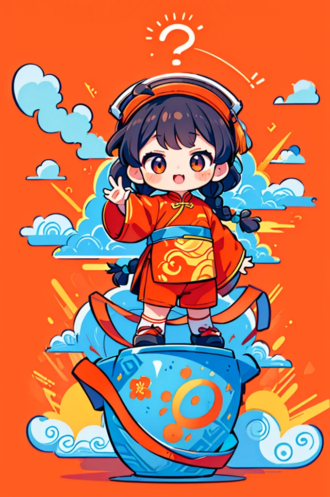 Game character design,(((Vector illustration style))),(1 chubby child,Wearing the legendary Chinese New Year red costume,Wearing an auspicious gemstone headdresuwa#39;s facial expression cute and enthusiastic,The eyes are shining,The corners of the mouth are raised), (Fuwa holds a bunch of firecrackeruwa’s hair has two cute little braids,You can tie a red ribbon on the braid), (((The stands up,Chinese Xiangyun cloth shoes: 1.6, Glowing lines or orange LED light effect))), (Full body shot: 1.5), ((Chinese element background,Auspicious cloud background)), (pov, first-person view, Ghibli-like colours, Luminism, cinematic lighting, UHD, masterpiece, ccurate, anatomically correct, textured skin, super detail, high details, high quality, award winning, best quality, 4k)