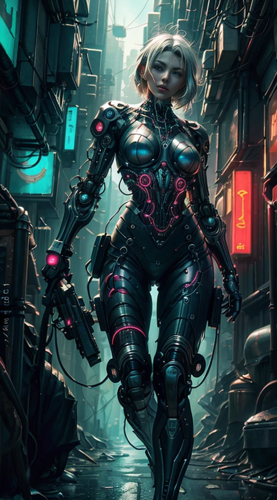 (fotorealistisch:1.4) Pictures of cyberpunk girls, (Top quality, 8K, 32 Tsd., Masutepiece), (Dynamische Pose), ((nach vorne gerichtete Kamera)), (Blick in die Kamera), Cowboy erschossen, Formloses Haar, buntes Haar, Bunte Cyberpunk-Kleidung, Depth of field f/1.8, cyberpunk city hintergrund, Filmische Beleuchtung.14 Jahre
The cybernetic enhancements you possess are not just for show - they are your lifeline in this dangerous world. With your enhanced strength, speed, and agility, you must navigate through the city's dark underbelly and confront its most dangerous criminals. Will you survive, or will you become just another victim of the cyberpunk neon world? Girl Hair with neon colors Highlights with bright colors, short white hair girl with skin tie suit