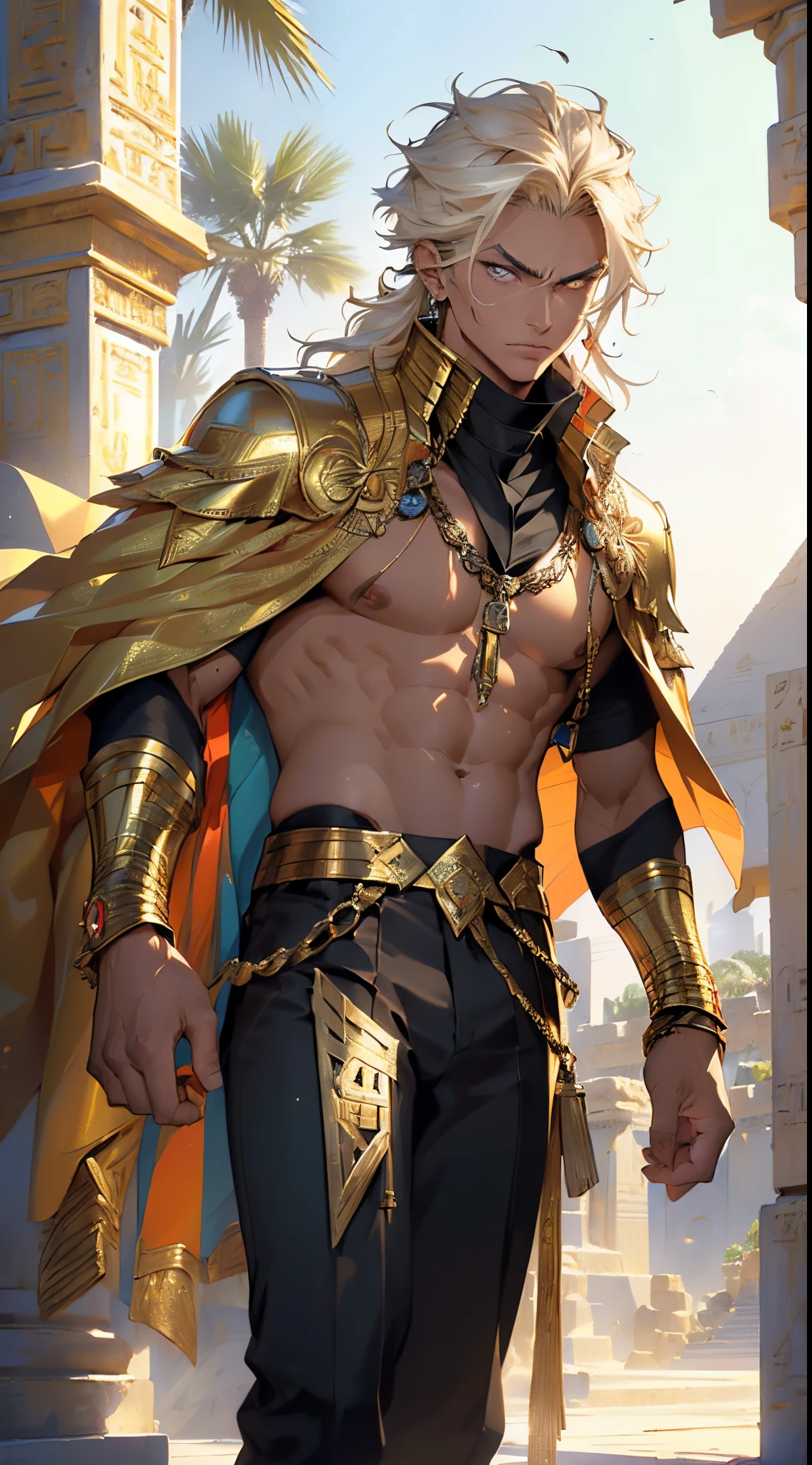 (male) of ancient Egypt,Egyptian,((((1male,1 male, 1man, 1 man:1.5,man,male,male gender:1.5)))),macho man,

((((anubis ears:1.1,anubis girl:1.1,anubis)))),(((eyes golden:1.3))),intricate eyes,beautiful detailed eyes,symmetrical eyes,(ultra-detailed eyes:1.1,symmetrical eyes:1),man chest,muscle chest,muscle,muscular,((golden hair:1.5)),

opulent,sumptuous,

jewelry,((anubis, egyptian jackal headed god, anthro)),(holding golden scales),golden armor:0.25,black & gold cape,arabic pants,((bulge in pants)),((intricate outfit)),

dynamic pose,looking at viewer,angry ,centered,scale to fit dimensions,Rule of thirds,

((beautiful bath house made of egyptian marble and pillars, beautiful clear water in pool)),scenery:1.25,((intricate scenery)),((egyptian temple background)),outdoors,overgrown,(overgrown background,glowing crystals,bioluminescent plant),extremely scenery,(((glowing crystals,bioluminescent plants))),(puddles everywhere,moss,moss on the background),clouds,lily pads,palms,reeds,(sunset, golden hour),

(Glossy Egyptian ornaments),highres,sharp focus,(ultra detailed,extremely detailed),(photorealistic artwork:1.37),(extremely detailed CG unity 8k wallpaper),(((vibrant colors,vibrant theme))),(intricate),(masterpiece),(best quality),artistic photography,(photography taken by sldr),(intricate background),perfect rendered face,perfect face details,realistic face,photo realistic,((intricate detail)),(((realism))),
