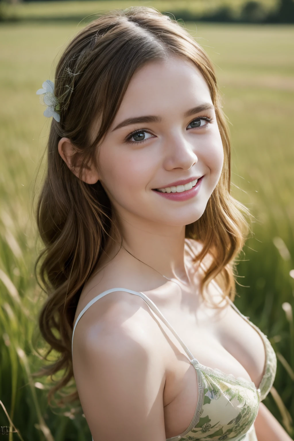 Masterpiece, Best quality, 8k, 18 ans, Photo brute, absurdes, Award-winning portrait, sourire, sourire, pure, German, grass dress lingerie