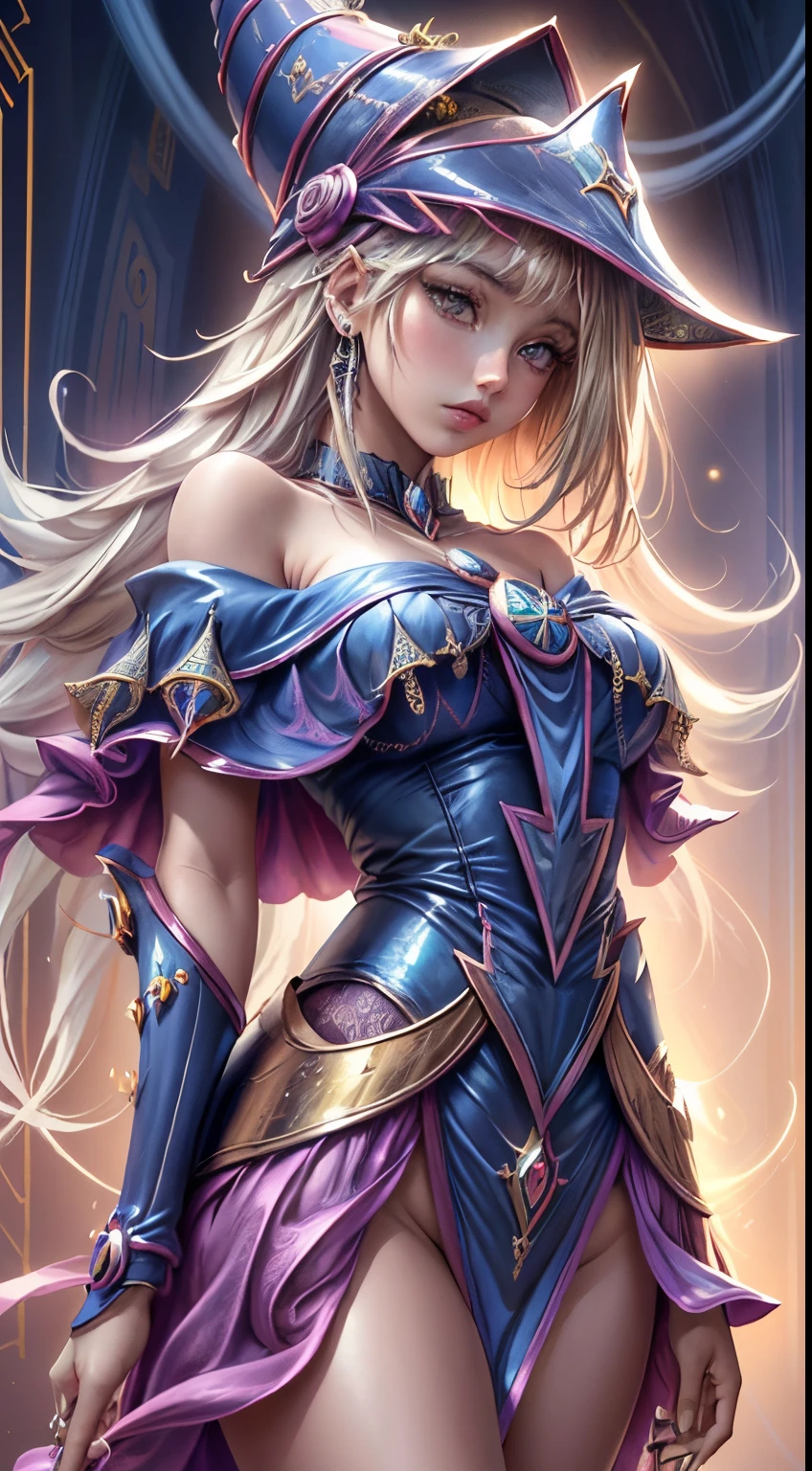 (obra maestra, calidad superior, mejor calidad, arte oficial, Beautiful and Aesthetic: 1.2), (1 niña dark magician girl), detalle extremo, (arte fractal: 1.3), colorido, the most detailed