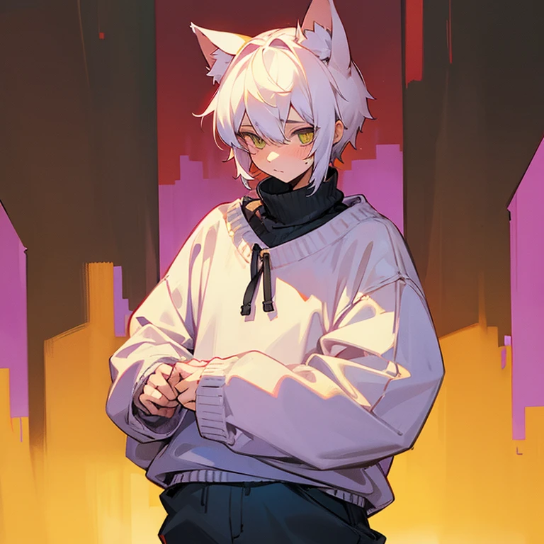 Cat boy, nervous, baggy sweater