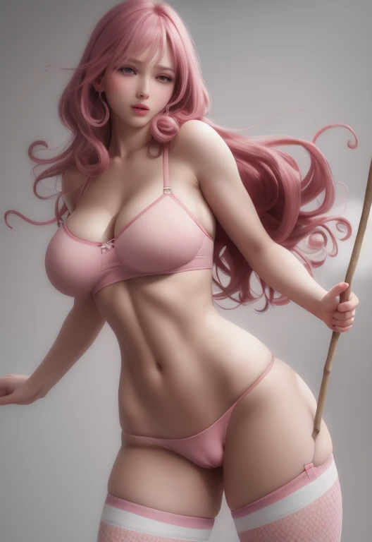 1girl in, bra very, closed eye, s lips, length hair, Opened mouth, a picture_\(Curly\), pink there_bura, pink there_pantiy, realisticlying,  Unrealistically huge breasts, report, undergarment,(​masterpiece),(Realistic: 1.3)、NFSW、ultra-detailliert、(High Detail Skins:1.2)、(top-quality:1.0)、(超A high resolution:1.0)、Pants are visible、Random Poses、T back、T-back that digs into the buttocks、Voluptuous、all-fours、turn、huge areolas、stick out buttocks、big butts、thighs thighs thighs thighs