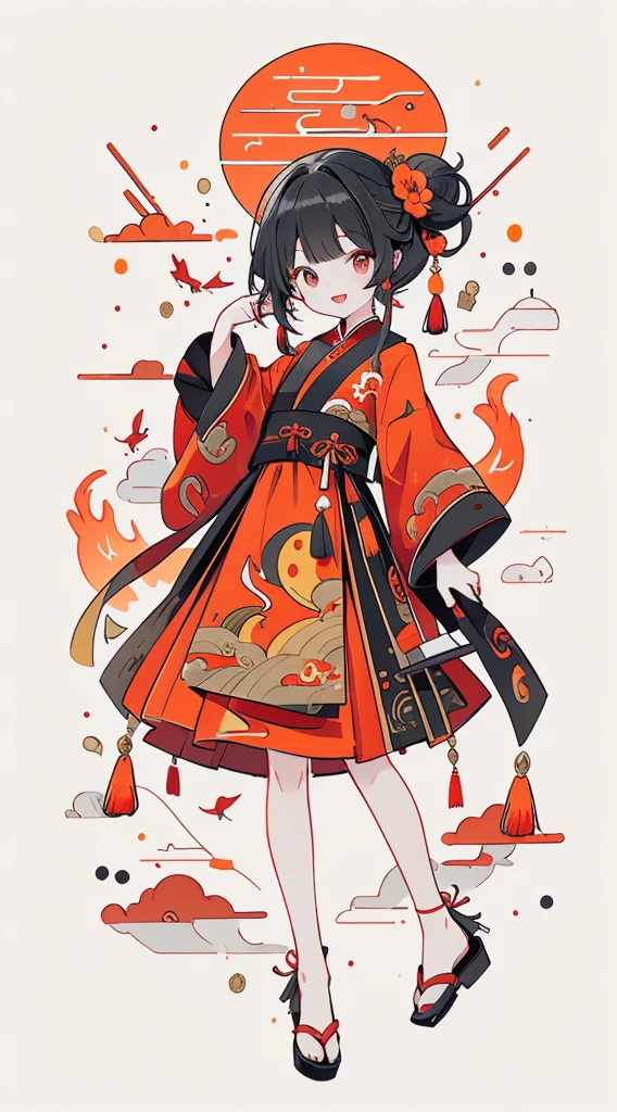 Game character design，(((Vector illustration style)))，(1 cute  boy，Wearing a red hat，Wearing Chinese red clothes，The clothes are painted with golden dragons、Phoenix and other patterns，Highlighting the theme of 2024 as the Year of the Dragon in the Chinese Lunar Calendar)。（The eyes are big，Two small dimples are revealed when blinking，Smile and open your mouth to show your neat teeth，Hand holding red envelope，Big red envelope，The action of sending blessings or receiving lucky money）。（Thick bouncy black curly hair，Wearing a small red flower on the head）。（Red hat with gold trim and embroidery，The clothes have detailed designs such as buttons and embroidery), (((The stands up，Chinese Xiangyun cloth shoes: 1.6, Glowing lines or orange LED light effect))), (Full body shot: 1.5), ((Chinese element background，Auspicious cloud background)), (pov, first-person view, Ghibli-like colours, Luminism, cinematic lighting, UHD, masterpiece, ccurate, anatomically correct, textured skin, super detail, high details, high quality, award winning, best quality, 8k)