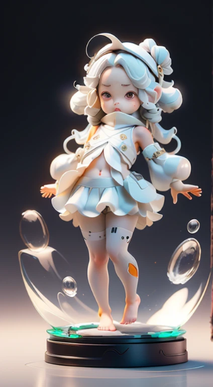 Blind box style,(extremely detailed fine touch:1.2),masterpiece,best quality,highly quality,1girl,fuxuan,white pantyhose,(barefoot:1.1),(white background:1.3),(full body),(arms behind back:1.3),(on a glass base:1.3),covered navel,