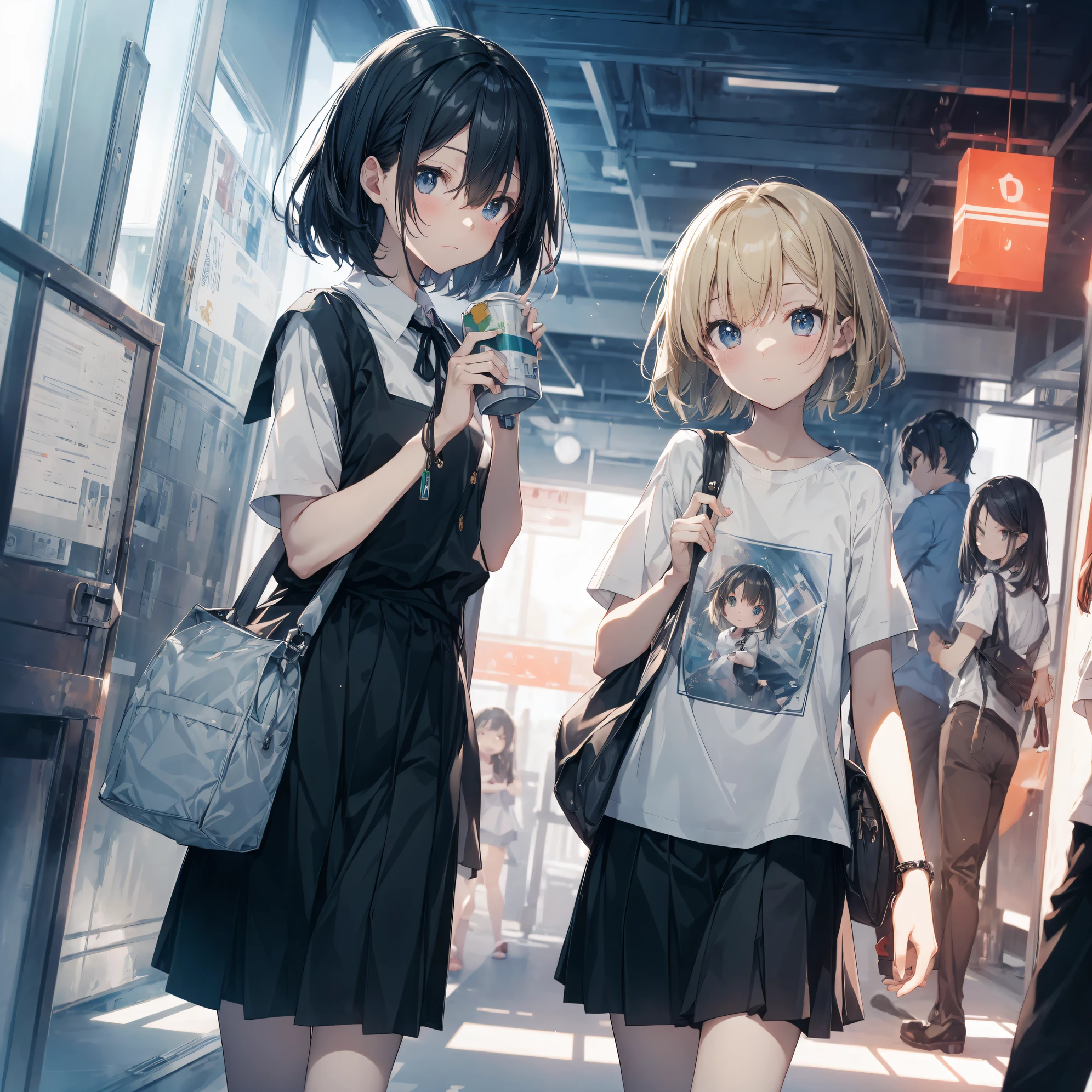 best god quality, Ultra-detailed, anime moe art style,Best Anime 8K Konachan Wallpapers,Pixiv Contest Winner,Perfect Anatomy, (Draw a girl sleepily walking to school. ),BREAK, 1girl is a cool beautiful girl, (Solo,Lori,child,13years:1.3),a junior high school student, Androgynous attraction, (Center part very short hair),hair messy, Forehead, Full limbs, complete fingers,flat chest, Small butt, groin, Small eyes,Beautiful detailed black eyes,Well-proportioned iris and pupils,disgusted eye, School uniform, Skirt,On the way to school. BREAK,High resolution,super detailed skin, Best lighting by professional AI, 8K Illustration,