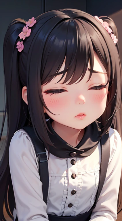 A little girl closes her eyes and pouts her lips as she kisses me.　exposing nipples　I'm blushing