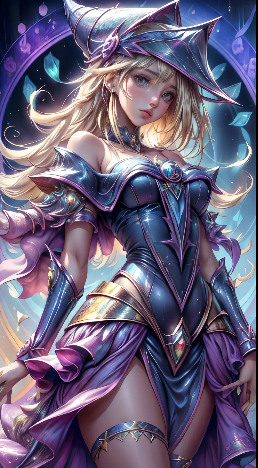 (obra maestra, calidad superior, mejor calidad, arte oficial, Beautiful and Aesthetic: 1.2), (1 niña dark magician girl), detalle extremo, (arte fractal: 1.3), colorido, the most detailed