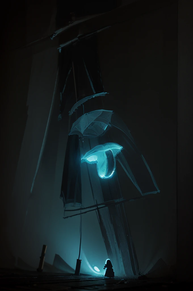 umbrella, ghost, fantasy, 2D style, drawing, shadow