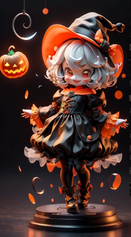Blind box style,halloween,5girls,multiple girls,jack-o'-lantern,(trick or treat:1.2),smile,ghost,kind_smile,witch_hat,red_moon,castle,masterpiece,best quality