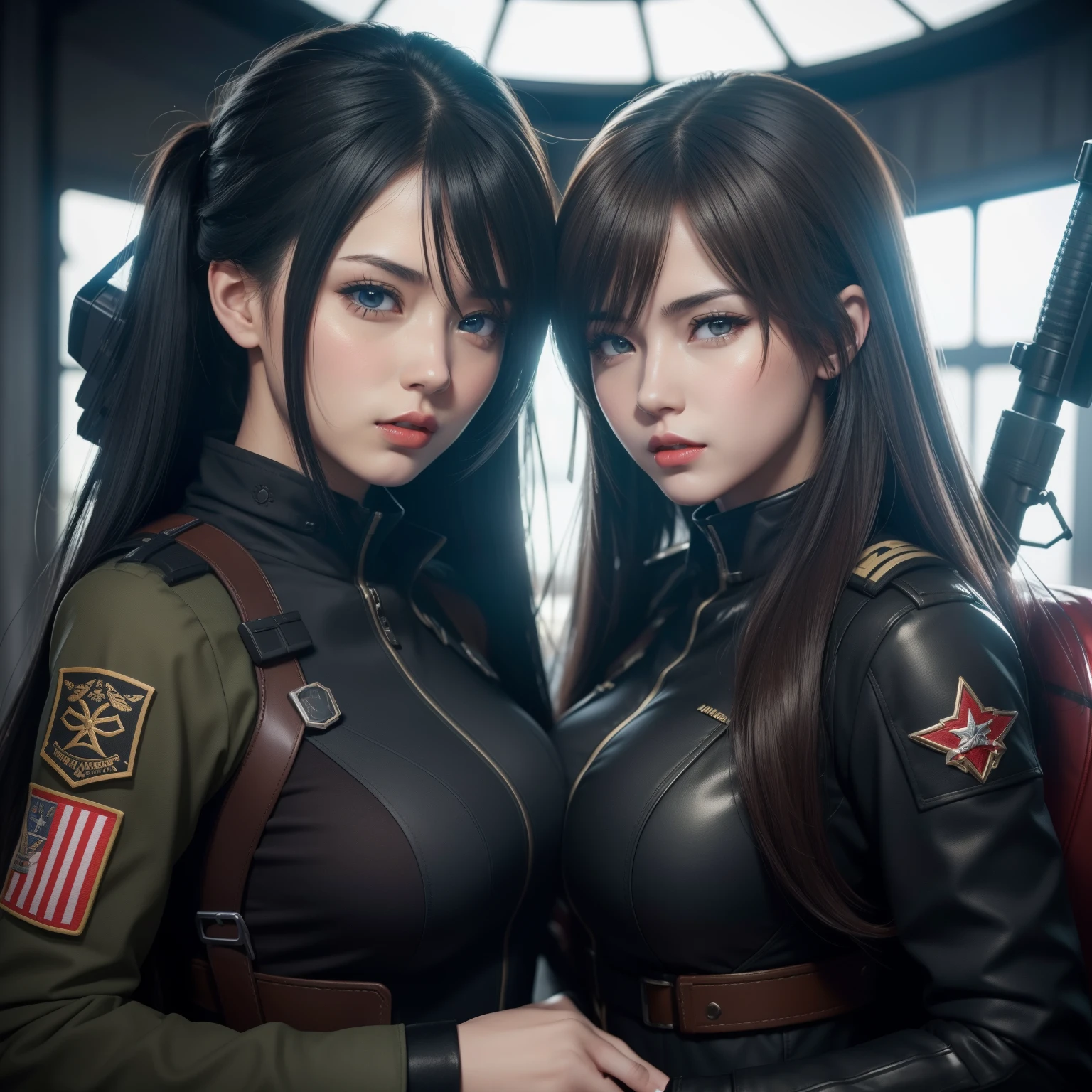 Anime girl with blue eyes and black hair with tongue out, Girl wearing camouflage clothes, Seductive Anime Girl, Smooth Anime CG Art, Fine details. girls' frontline, photorealistic anime girl render, render of april, from girls frontline, render of a cute 3d anime girl, beautiful alluring anime woman, anime moe art style, Very detailed ArtGerm, azur lane style