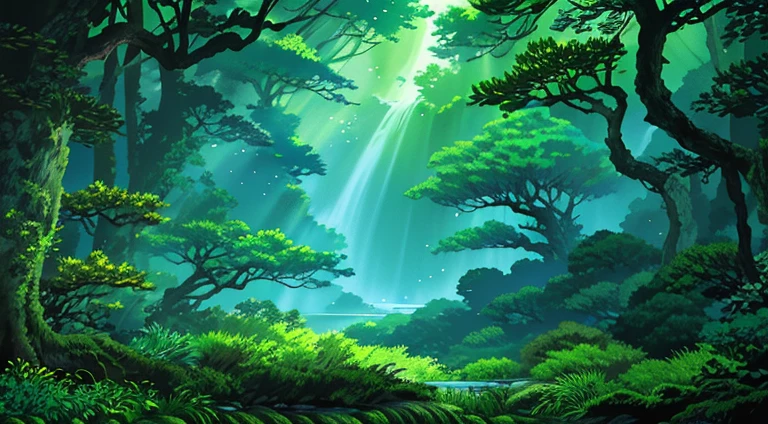 (digital painting),(best quality), enchanted forest, green, yellow, brown, Ukiyo-e art style, Lord of the Rings inspiration, Deviant Art popular, 8k ultra-realistic, earthy color scheme, soft lighting, golden hour, tranquil atmosphere, landscape orientation, Masterpiece, best quality, 8K, high res, ultra-detailed, beautiful night, mesmerising moonlight falling through the leaves, A scene of a waterfall cascading down a high cliff amongst lush greenery, adorned by vibrant flowers, towering pines, and delicate bamboo groves,no humans, sakura, beautiful view, ultra-detailed, fine detailed, highly detailed, intricate, highly detailed, ultra-detailed, scenery,no humans, lush green mountains, winding rivers, misty atmosphere, solitary, intricate details, delicate features, verdant trees, blooming flowers, druid's circle, soft moss, deep forest, intricate leaves and vines, wisps of light, still pool of water, pristine, verdant green, A picturesque scene of a waterfall cascading down a high cliff amongst lush greenery, adorned by vibrant flowers, towering pines, and delicate bamboo groves.