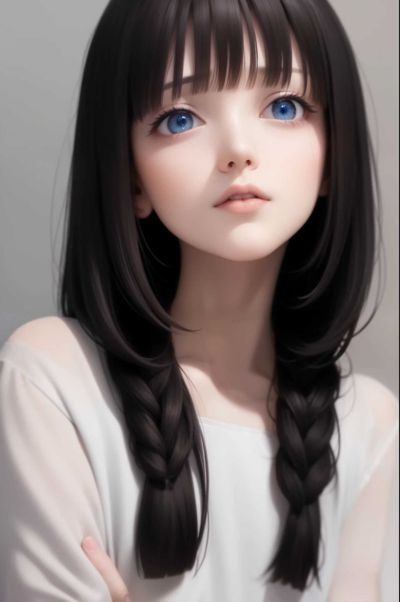 A close up of a woman with long black hair and blue eyes - SeaArt AI