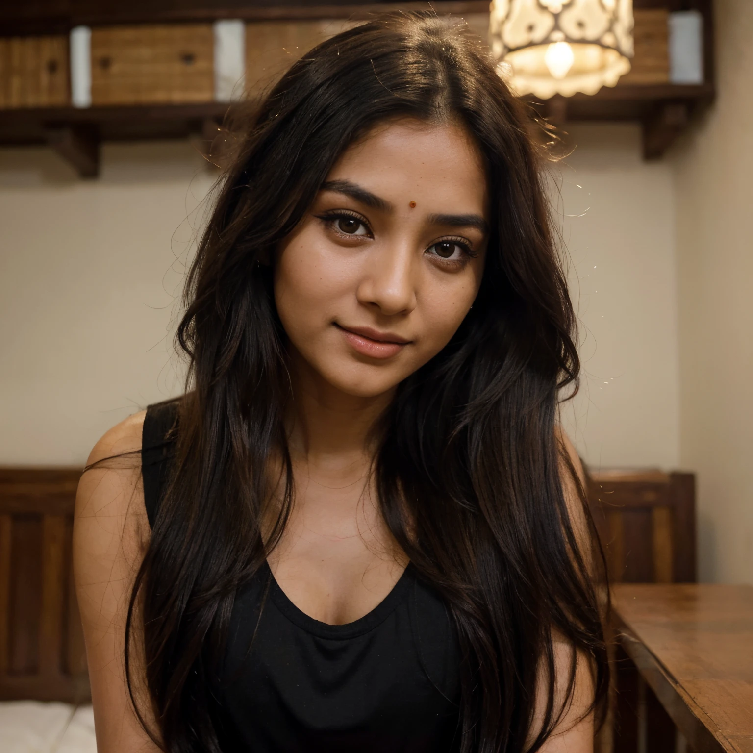 a close up of a woman with long hair wearing a black top, with lovely look, candid picture, traditional beauty, very beautiful girl, candid photo, assamese aesthetic, a beautiful young woman, beautiful pretty young, candid photograph, cute beautiful, a cute young woman, indian girl with brown skin, with cute - fine - face, beuatiful face