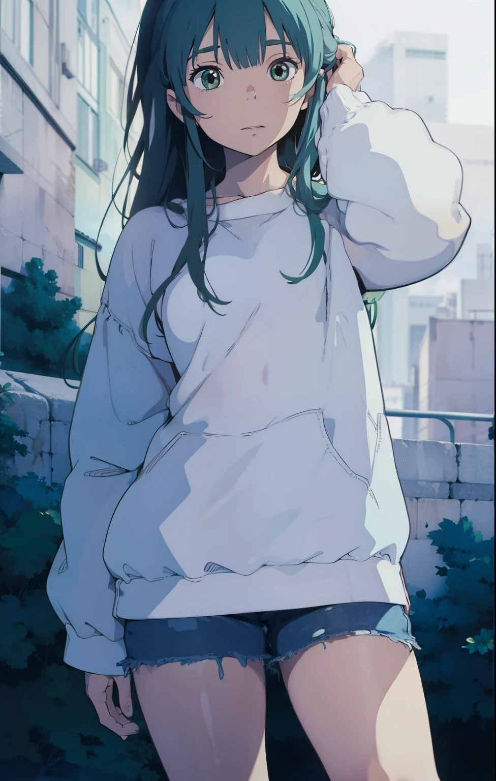 Arte do estilo Akira Toryama, garota sonolenta, Water green hair,corpo perfeito, sexy bulma
