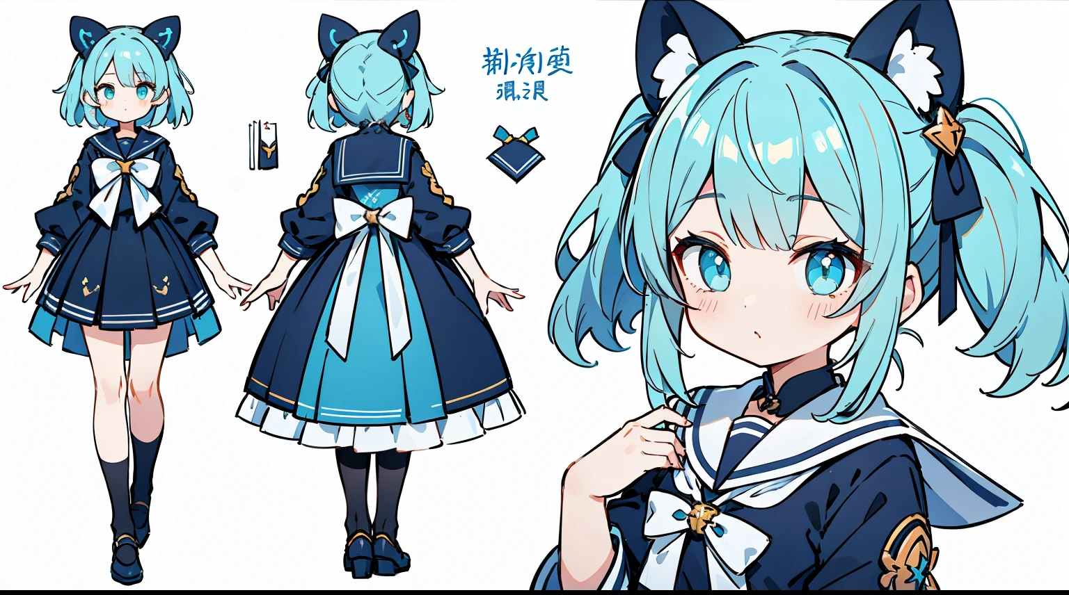 Masterpiece, Best Quality, Ultra-detailed, A girl, 独奏, Sailor, whitebackground, Sprite for a visual novel, sprite, pantyhouse, Vermilion hair, Cyan eyes