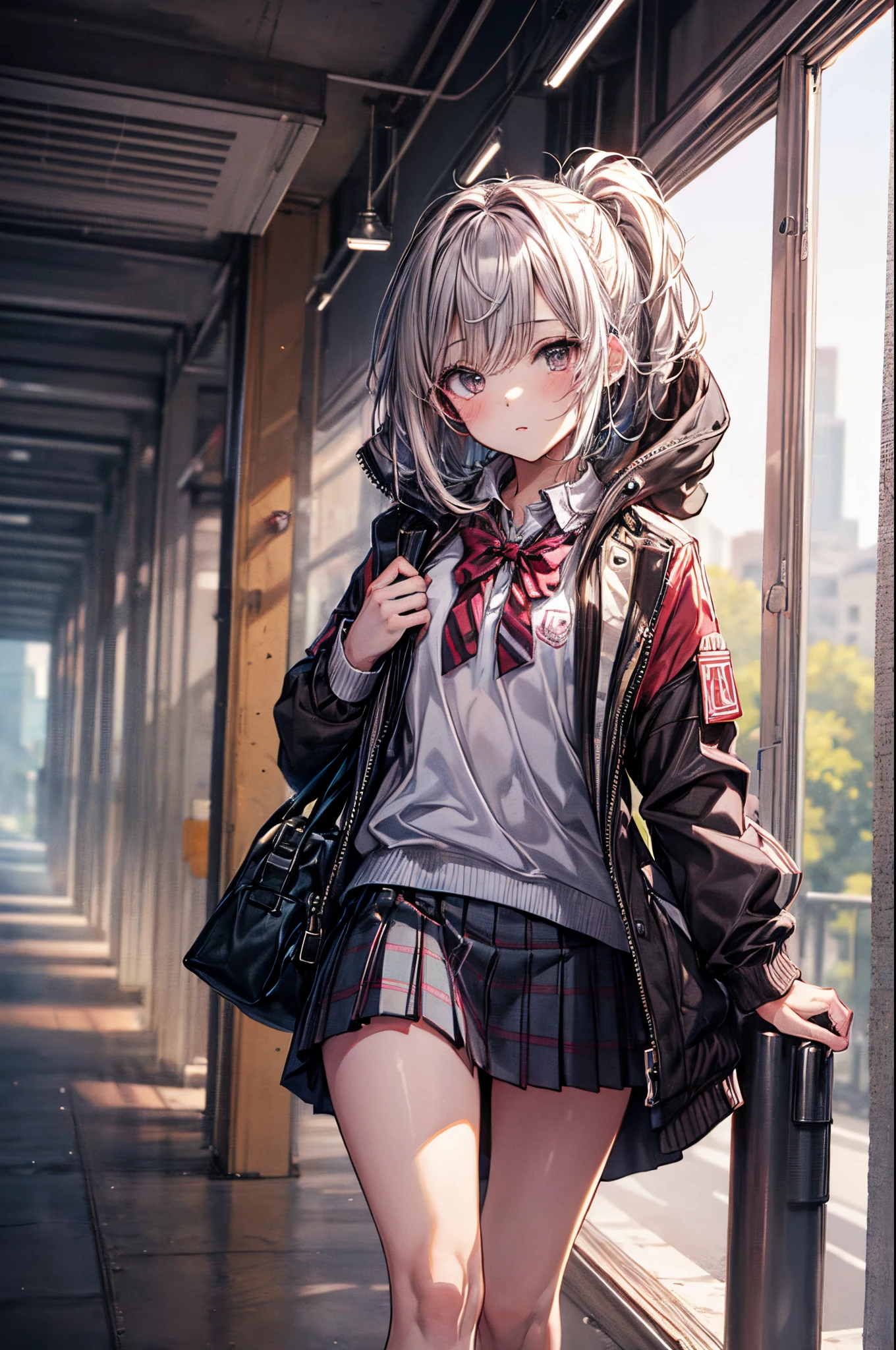 best god quality, Ultra-detailed, anime moe art style,Best Anime 8K Konachan Wallpapers,Pixiv Contest Winner,Perfect Anatomy, (Draw a girl sleepily walking to school. ),BREAK, 1girl a cool beautiful girl, (Solo,Lori,,13yea:1.3),a junior gynous attraction, (Center part very short hair),hair messy, Forehead, Full limbs, complete fingers,flat chest, Small butt, groin, Small eyes,Beautiful detailed black eyes,well-proportioned student,disgusted eye, School uniform, Skirt,On the way to school. BREAK,High resolution,super detailed skin, Best lighting by professional AI, Illustration,